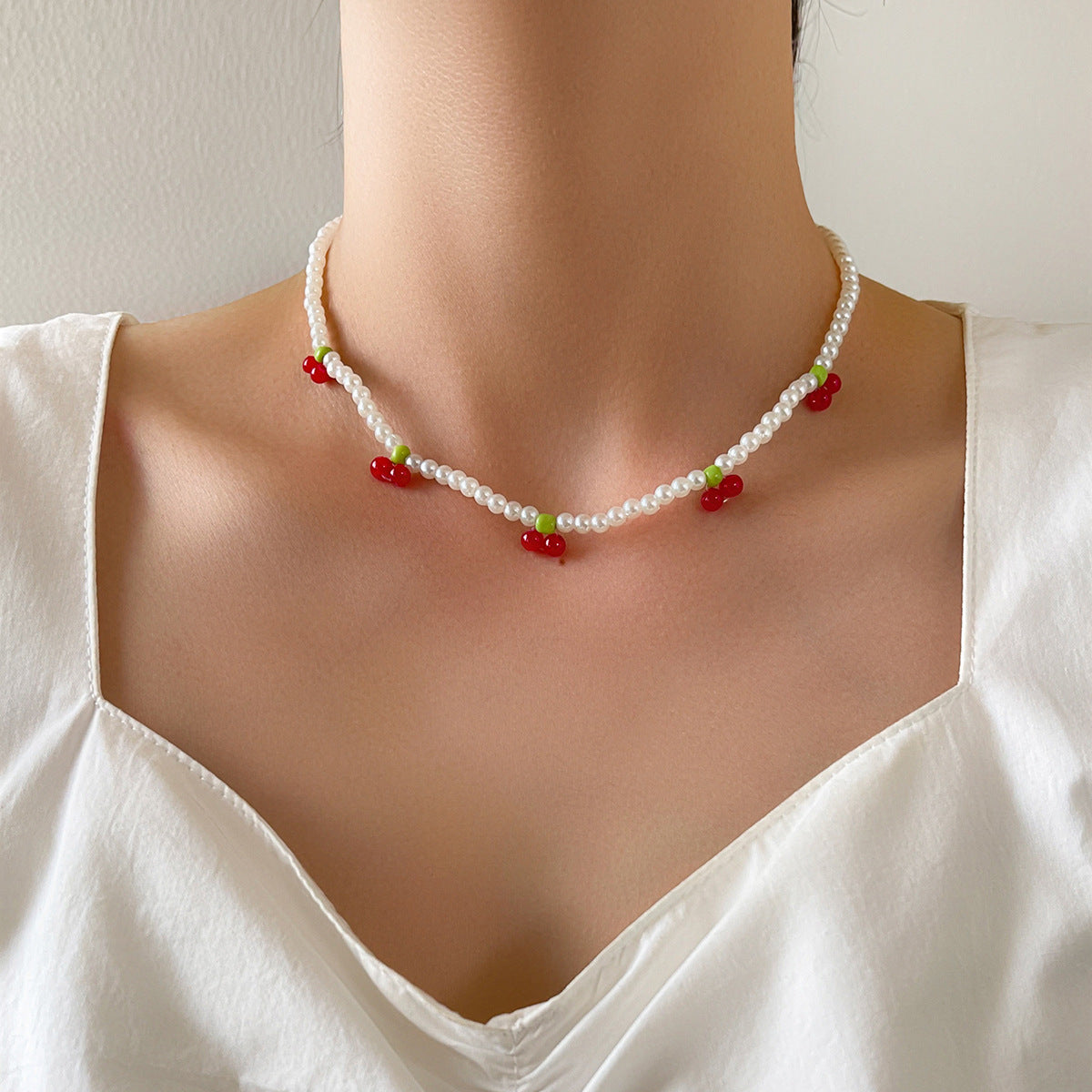 HANDMADE CHERRY BEAD NECKLACE – CUTE & ELEGANT DAILY WEAR