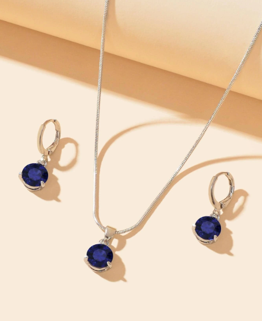 GRACEFUL DARK BLUE STONE NECKLACE SET